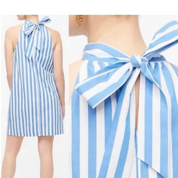 J.Crew Blue and White Striped Cotton Work Summer SunDress Dress Size 12 - Picture 2 of 15